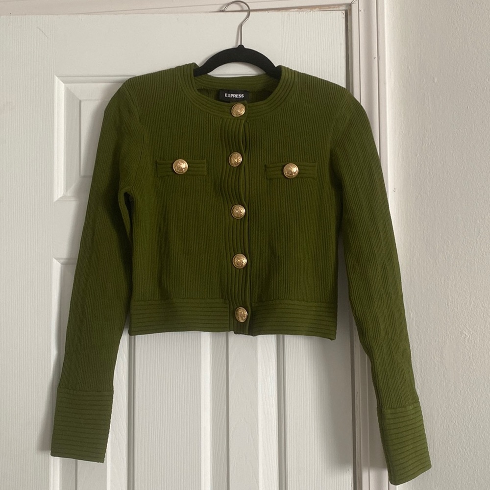 NWT Express Novelty Button Ribbed Cardigan